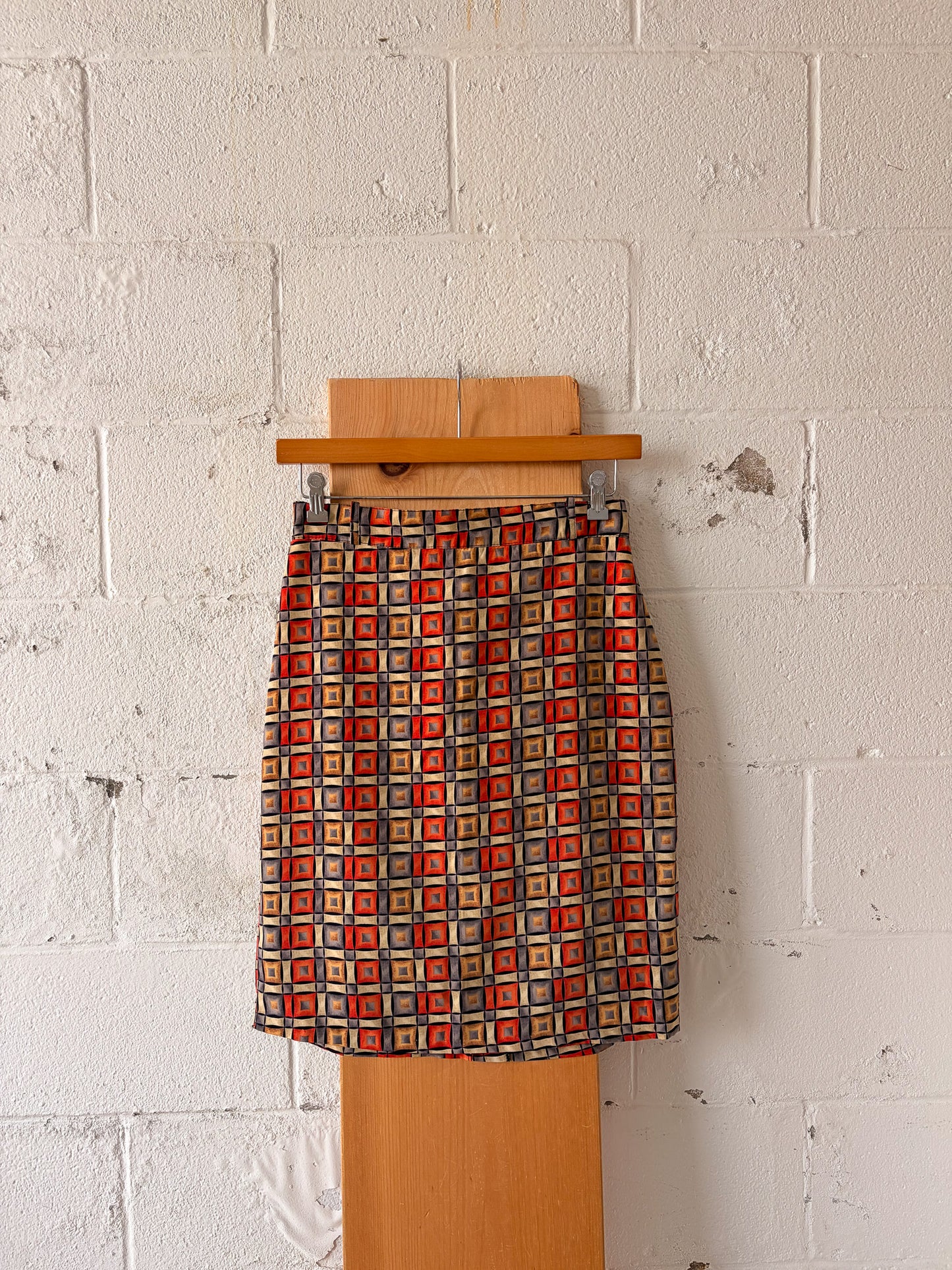 Handmade Square Patterned Midi Skirt : 30"W