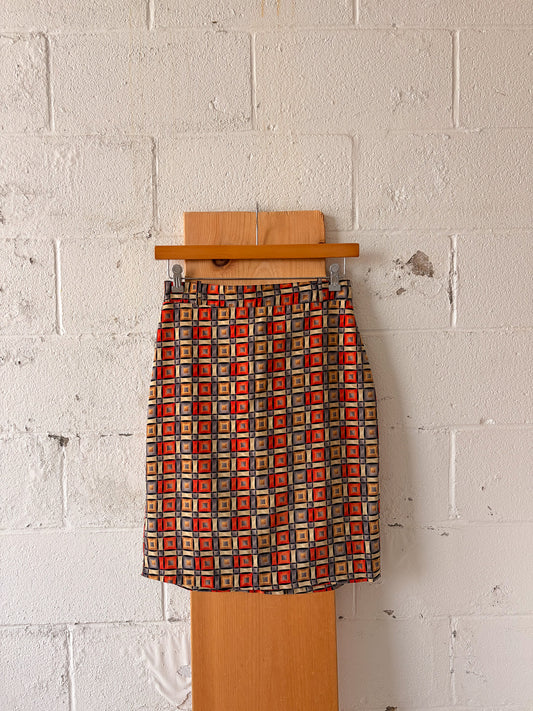 Handmade Square Patterned Midi Skirt : 30"W