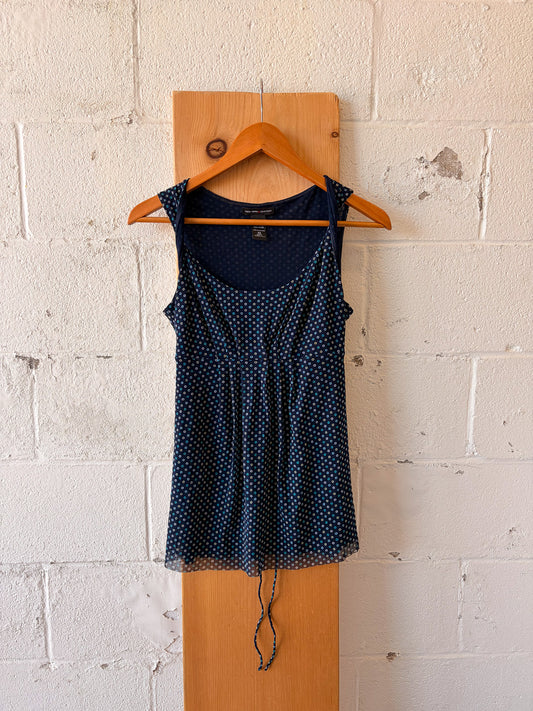 Blue Micro Mesh Babydoll Tank : XS