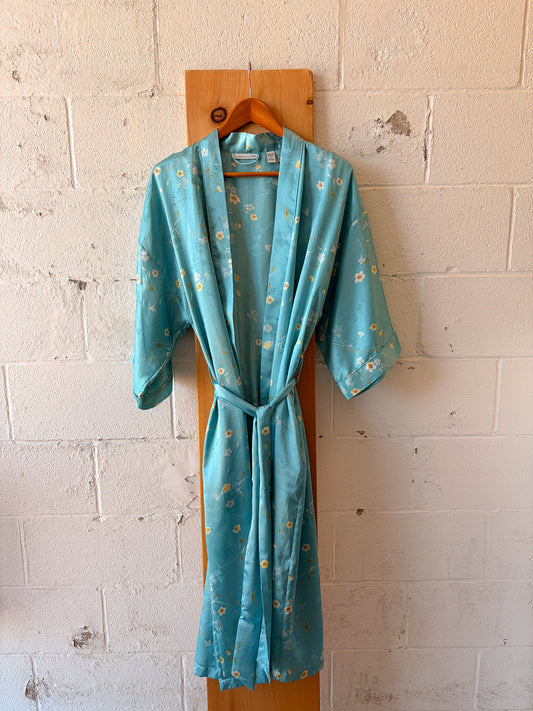 Vtg Floral Blue Robe : M