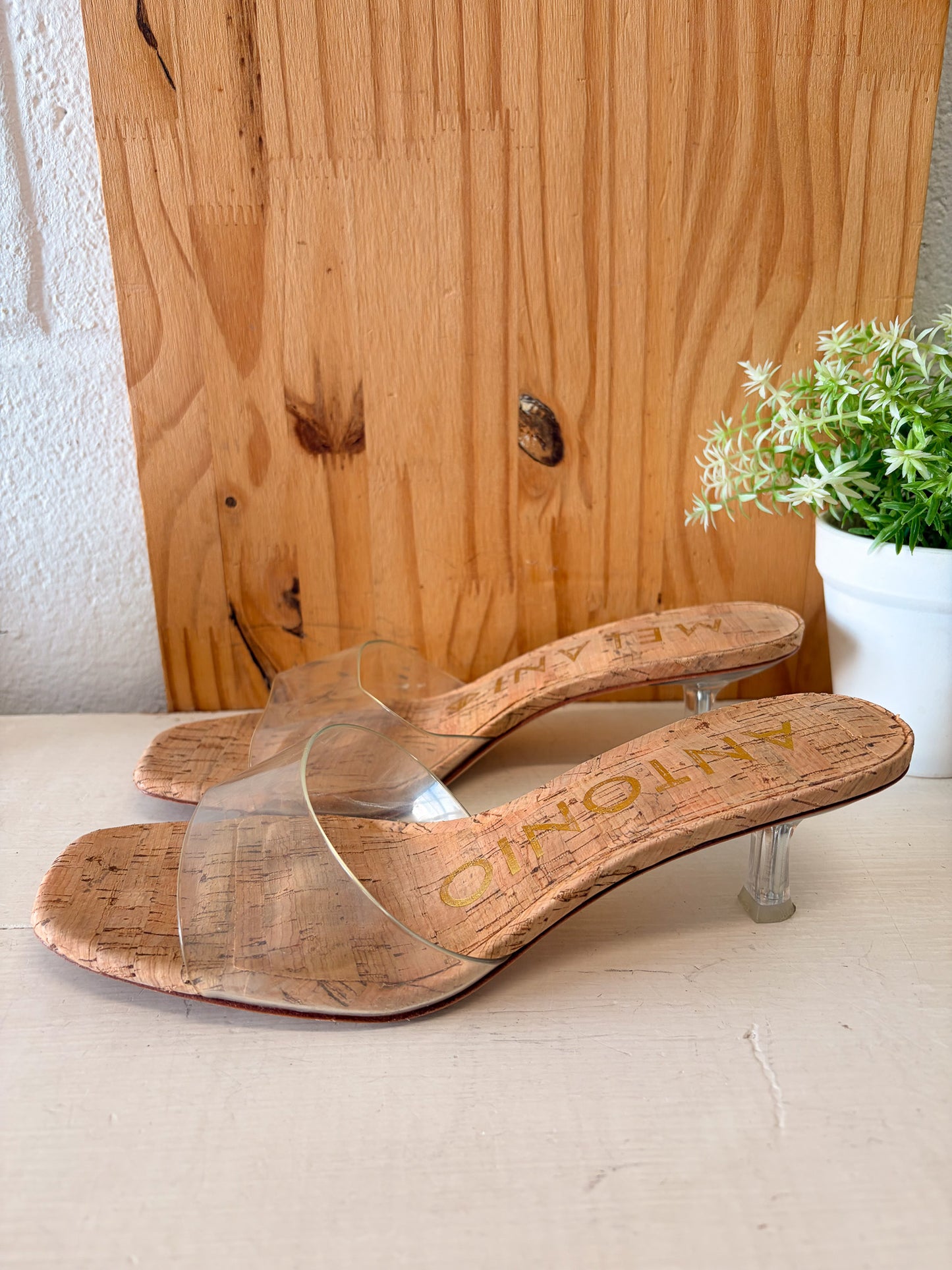 Antonio Melani Clear Cork Heels : Size 7.5