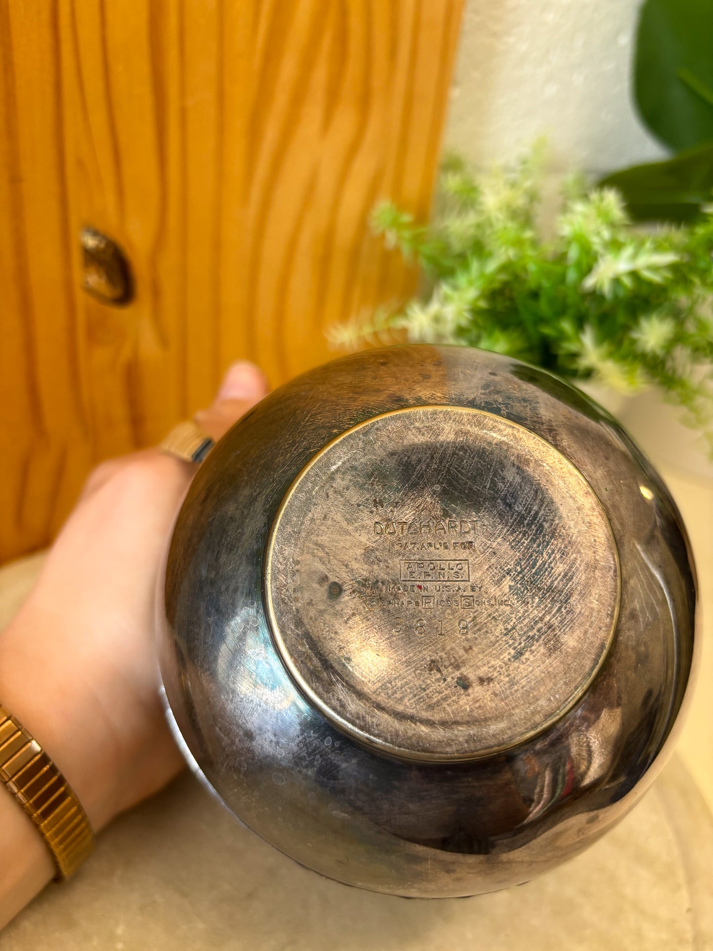 Vtg Rattan Handle Silver Tea Pot