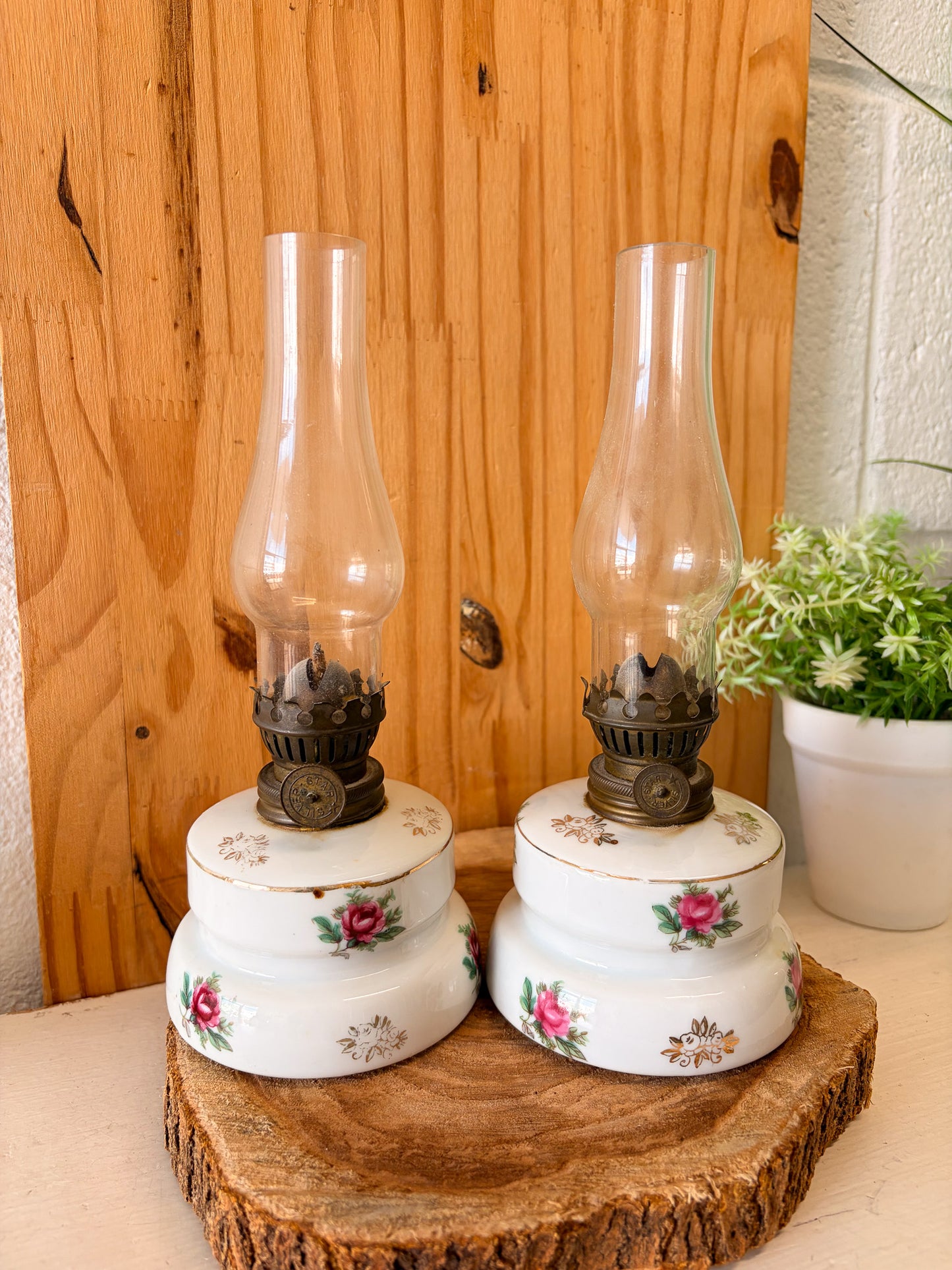Vtg Pair of Floral Painted Oil Lamps (Local Pick Up Only)