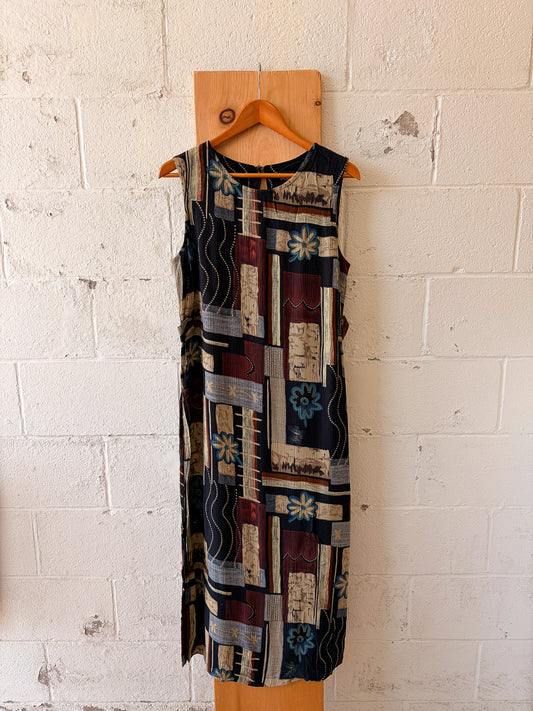 Vtg Abstract Print Dress : M