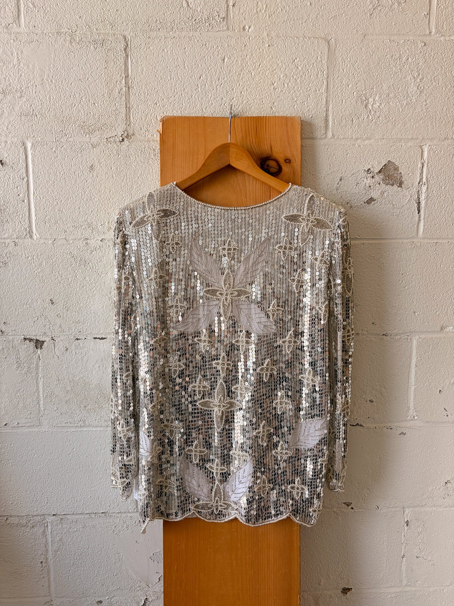 Vtg Silk Sequined Blouse : L