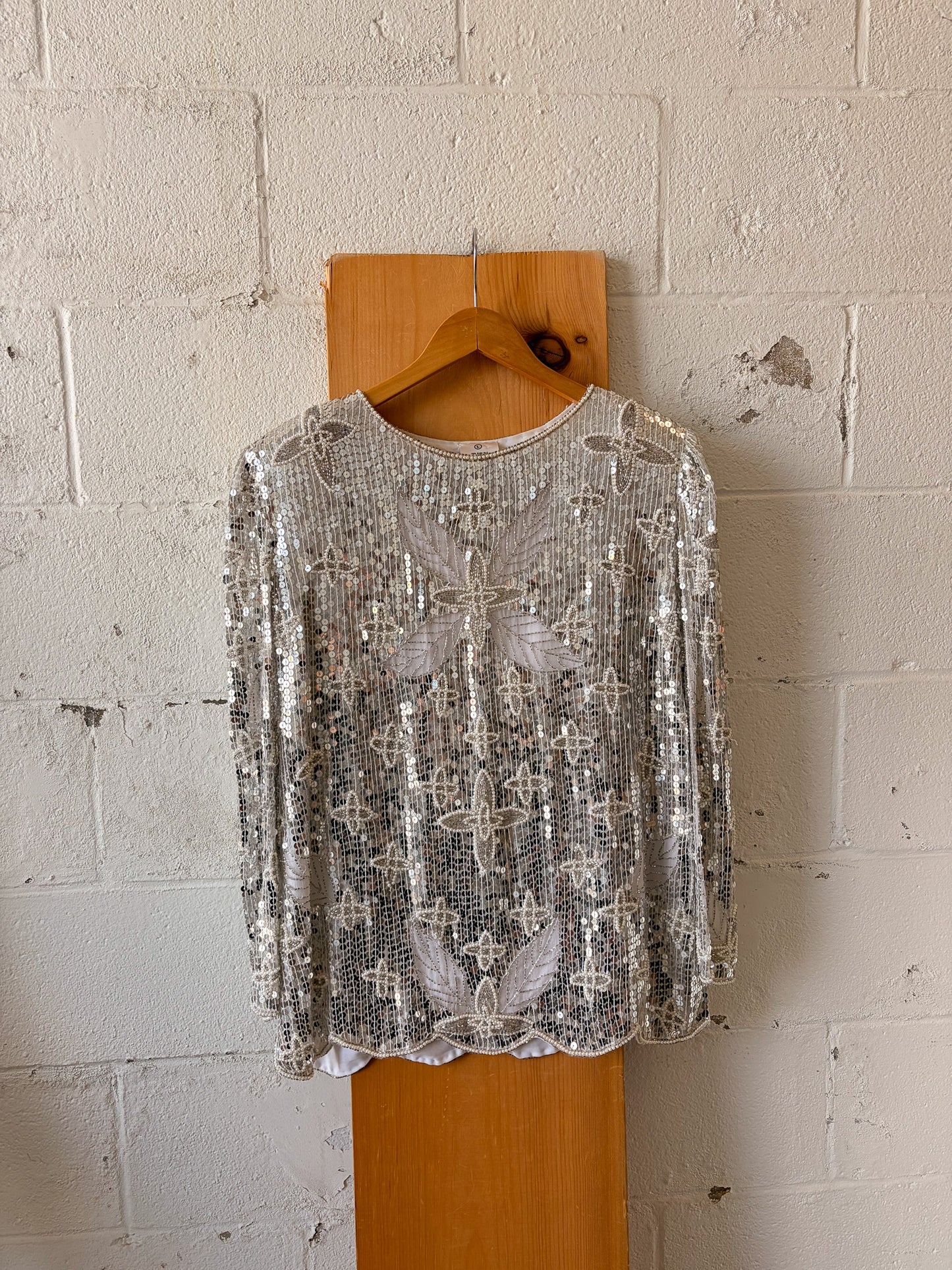 Vtg Silk Sequined Blouse : L