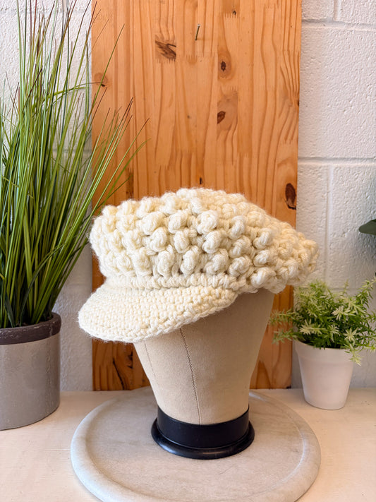Slouchy Cream Bobble Newsboy Cap : Ladies OS