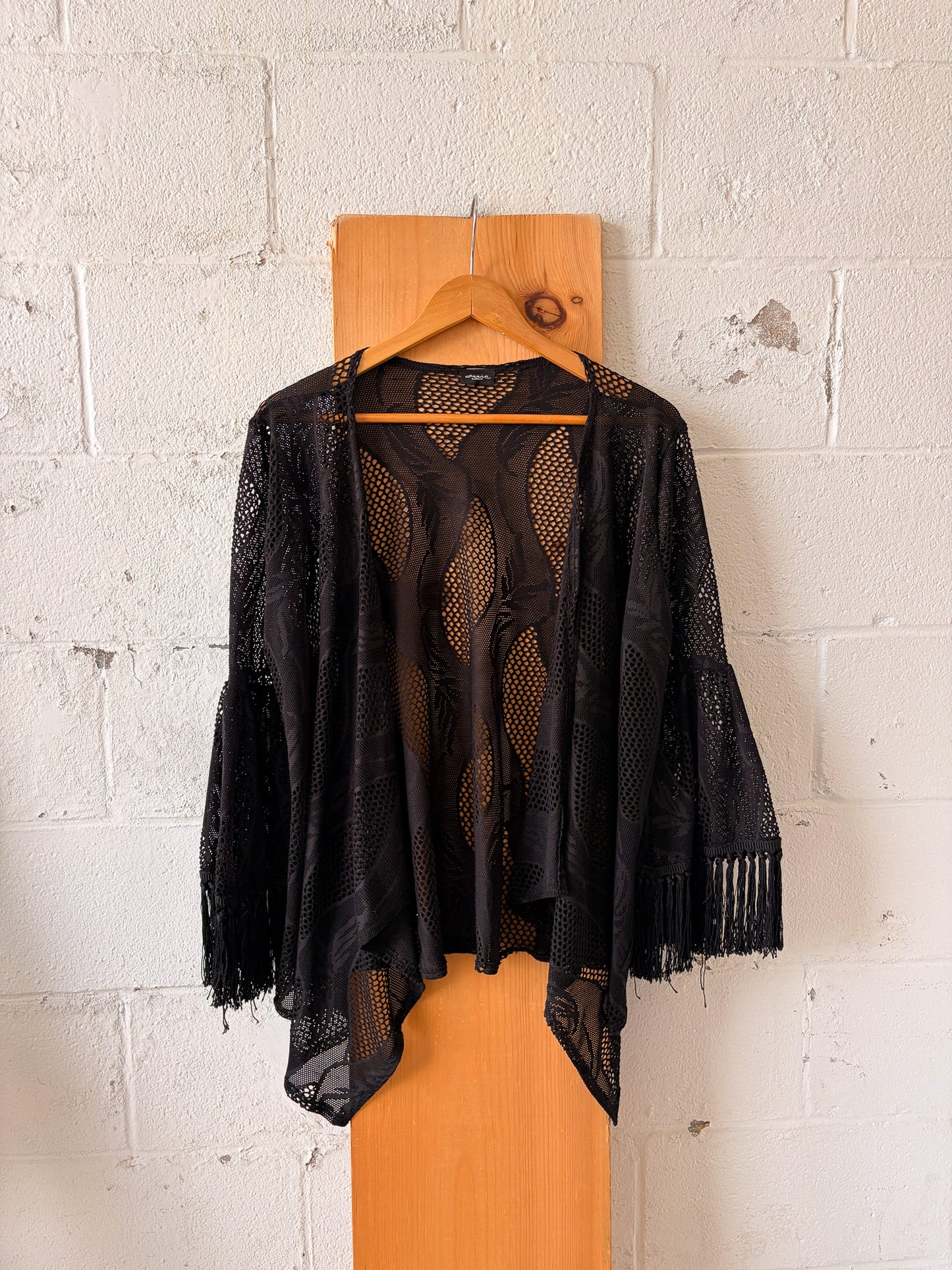 Black Crochet Fringe Cardigan : M/L