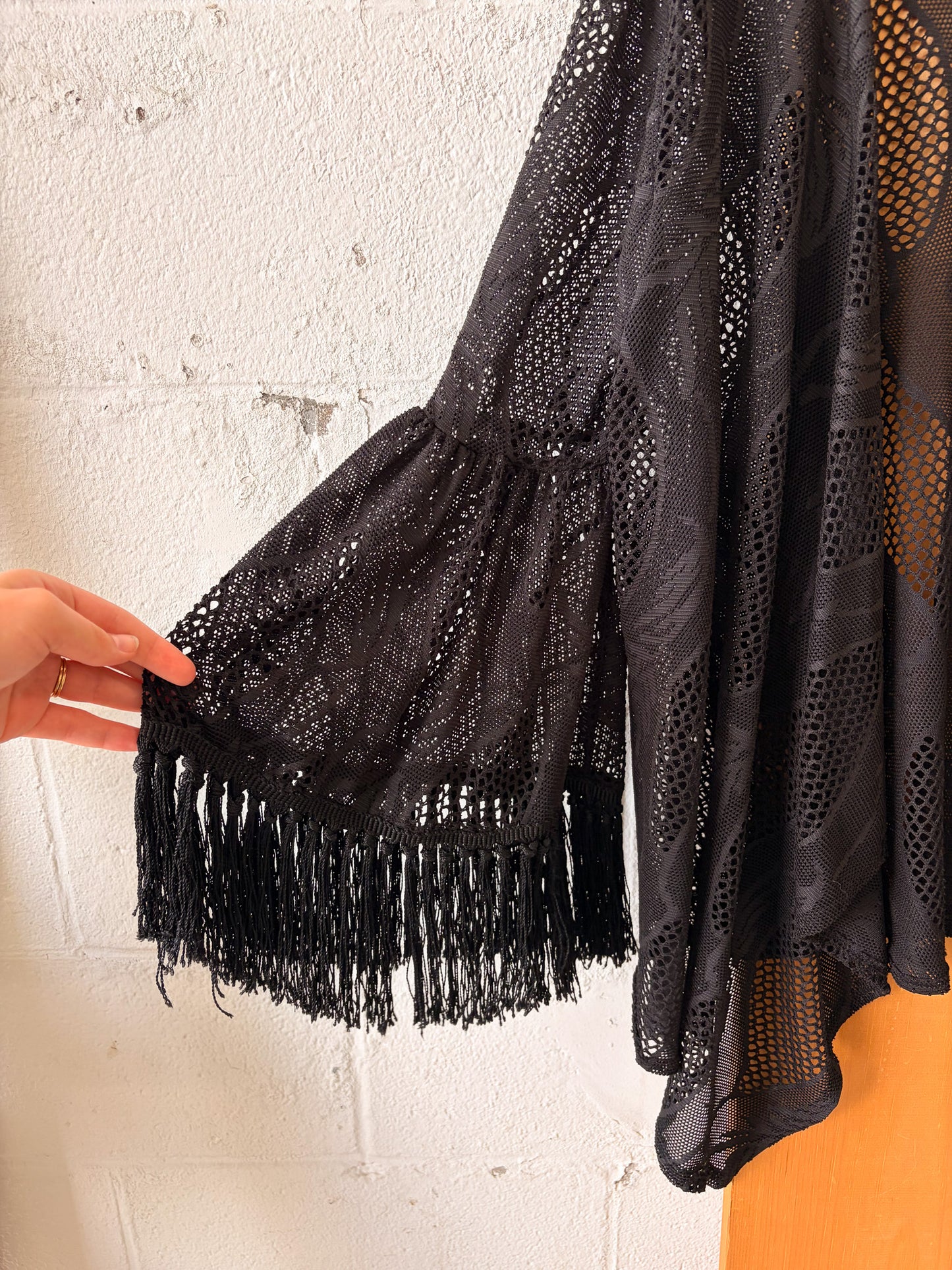 Black Crochet Fringe Cardigan : M/L