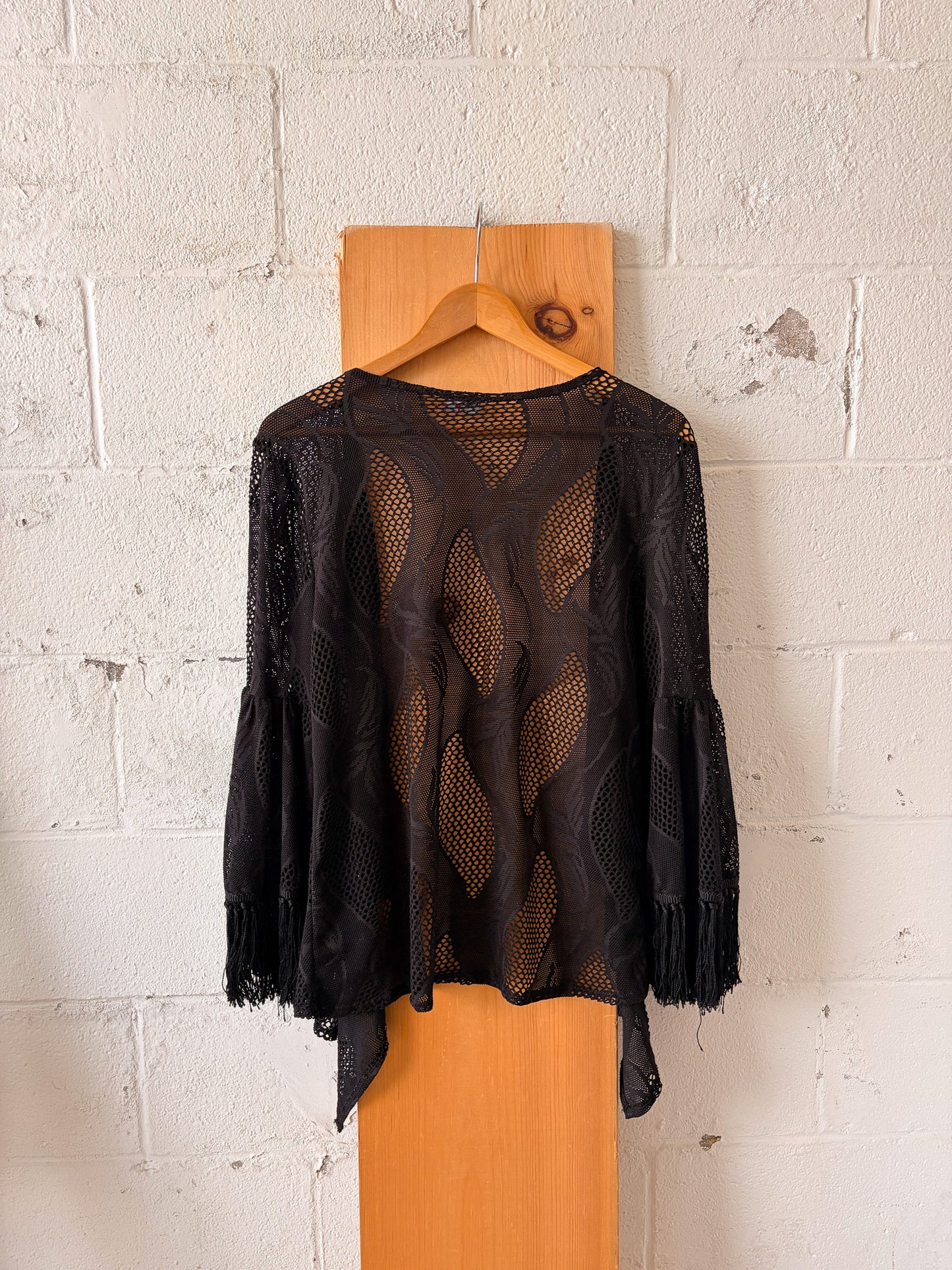 Black Crochet Fringe Cardigan : M/L