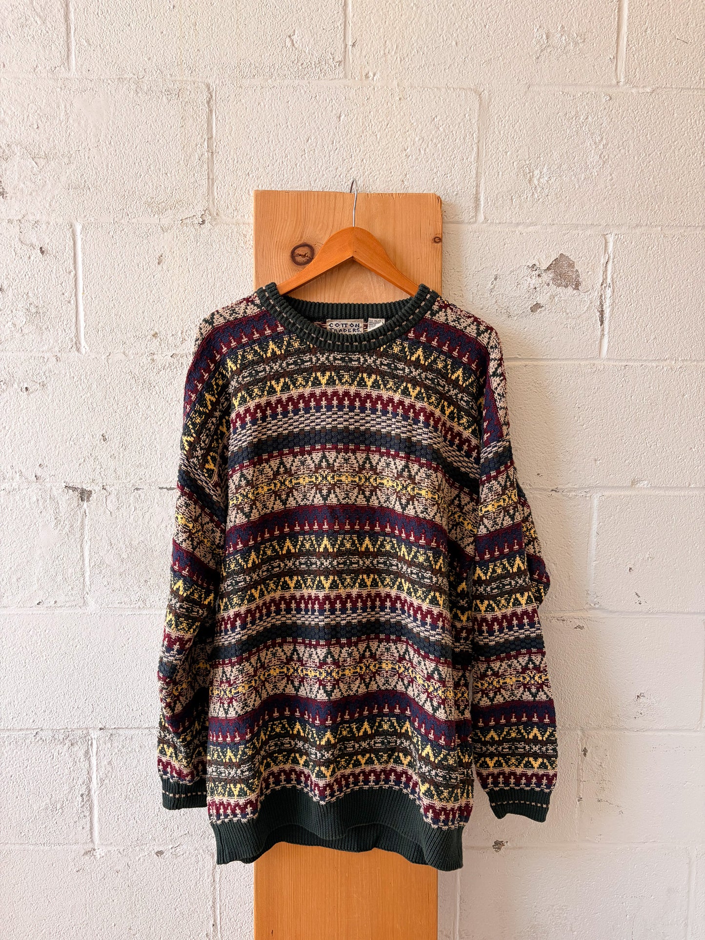 Vtg Green Patterned Sweater : XLT