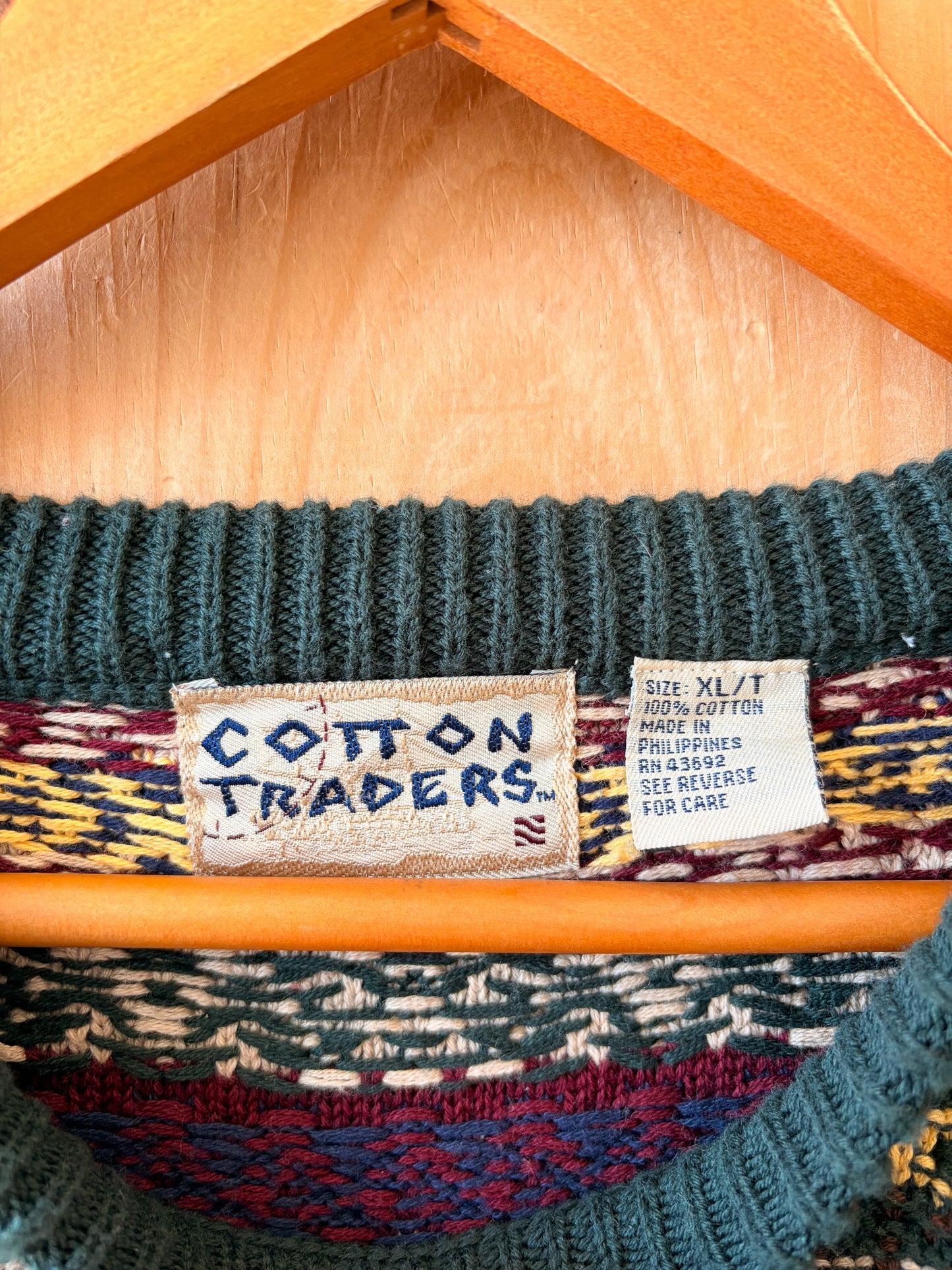 Vtg Green Patterned Sweater : XLT