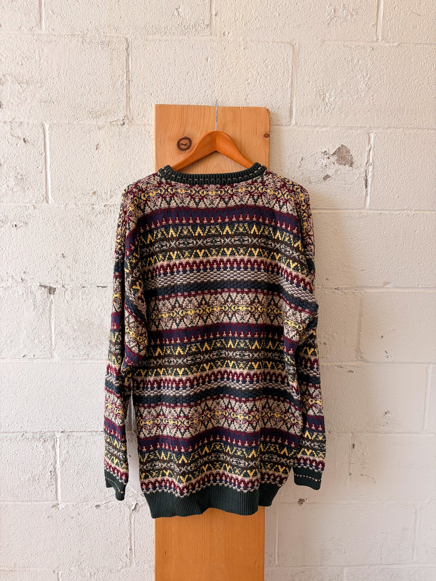 Vtg Green Patterned Sweater : XLT