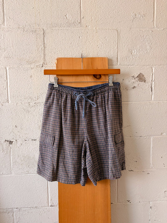 Plaid Cotton Cargo Shorts : L