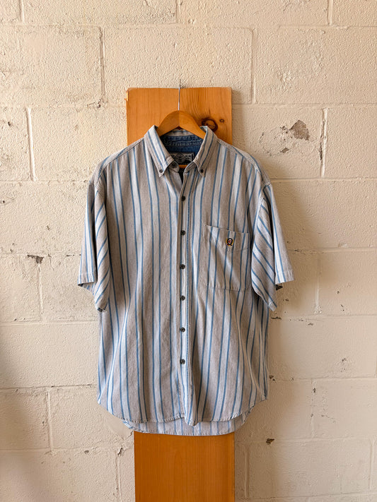 Blue & White Striped Button Up : L