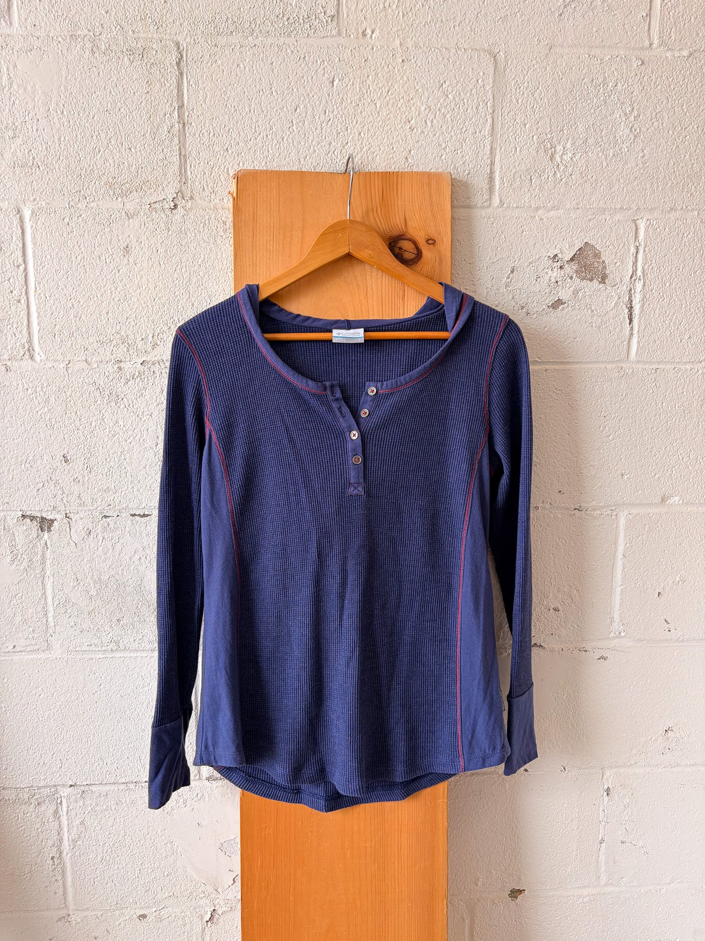 Columbia Hooded Waffle Knit Henley : L
