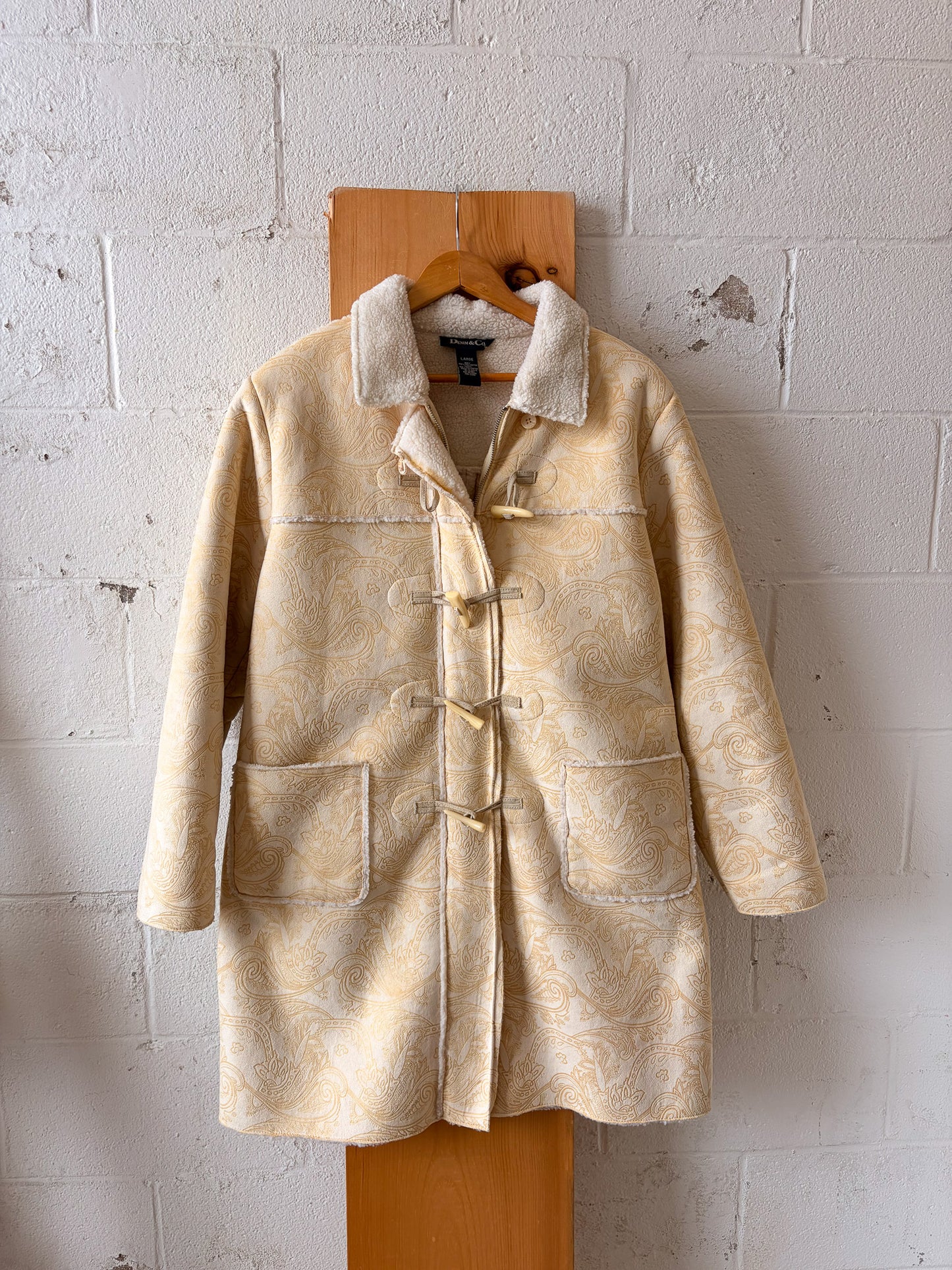 Paisley Yellow & Cream Sherpa Lined Coat : L (Local Pick Up Only)