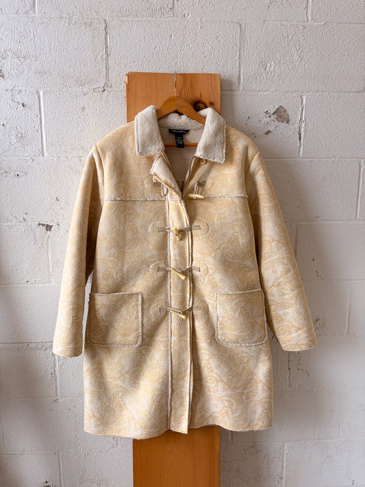 Paisley Yellow & Cream Sherpa Lined Coat : L (Local Pick Up Only)