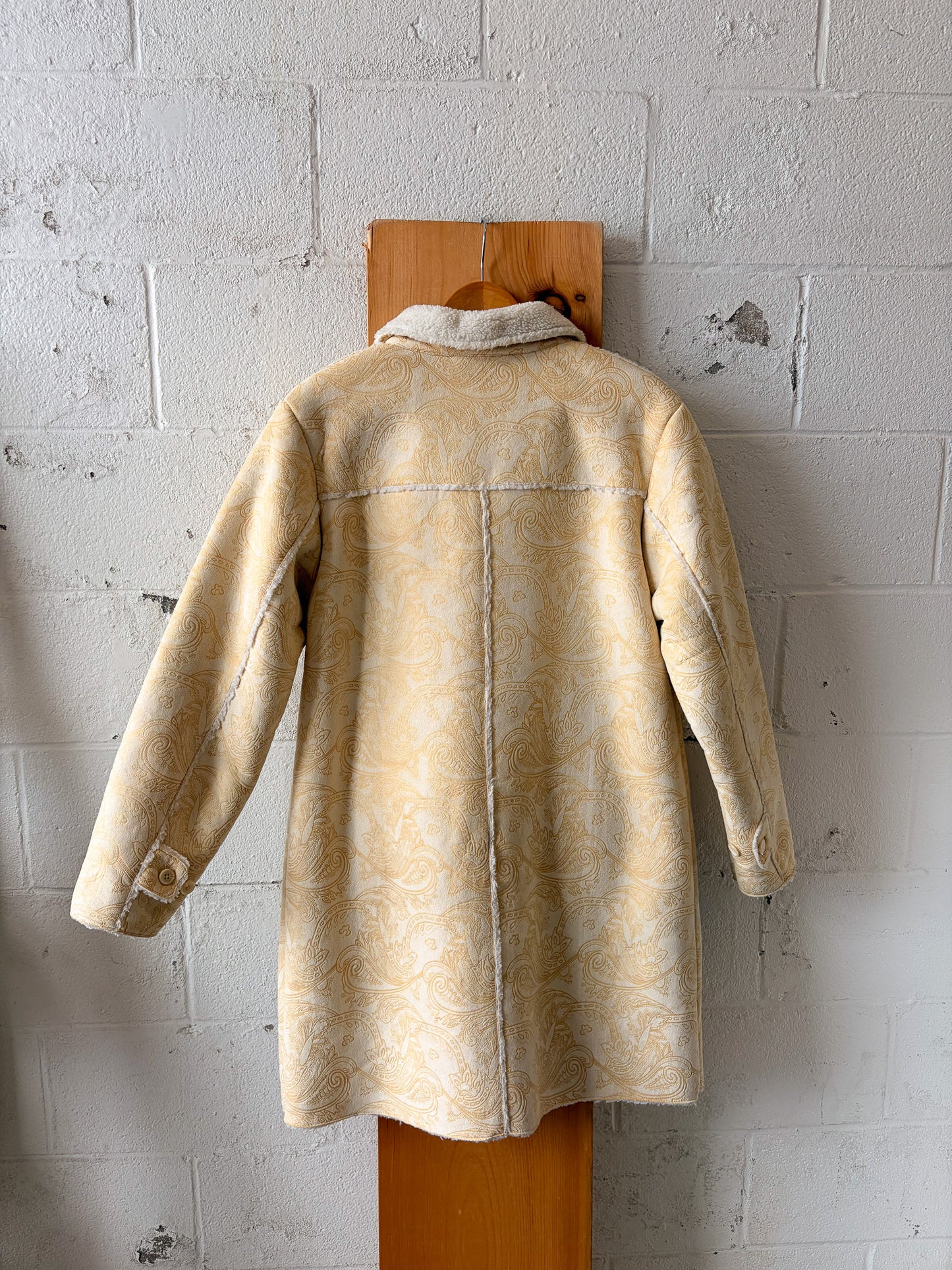 Paisley Yellow & Cream Sherpa Lined Coat : L (Local Pick Up Only)