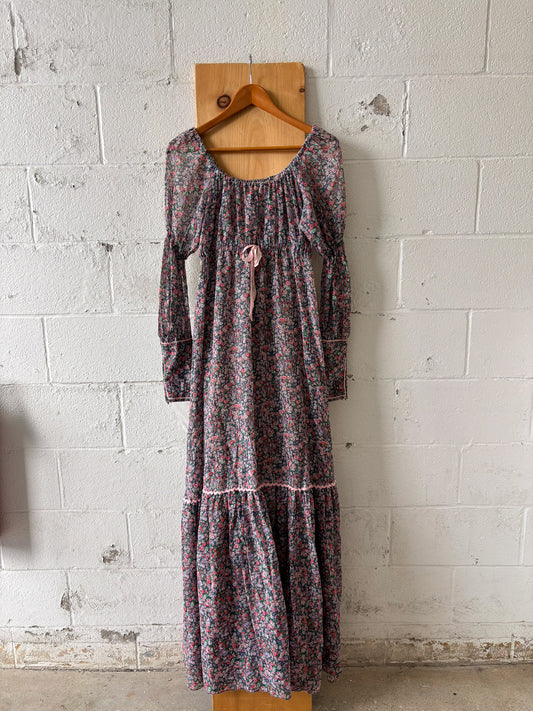 Vtg Semi-Sheer Floral Dress : S/M