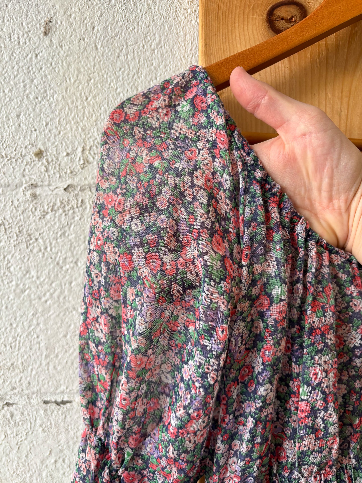 Vtg Semi-Sheer Floral Dress : S/M
