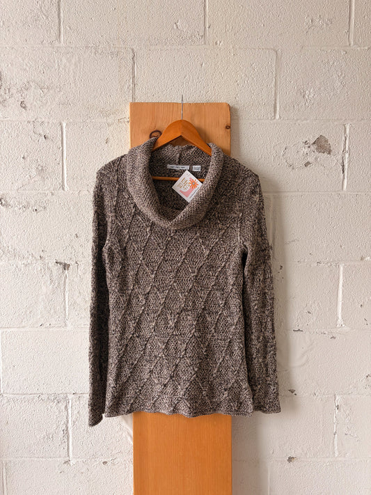 Speckled Brown Cowl Neck Sweater : M
