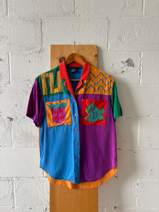 Vtg Abstract Silk Top : 6