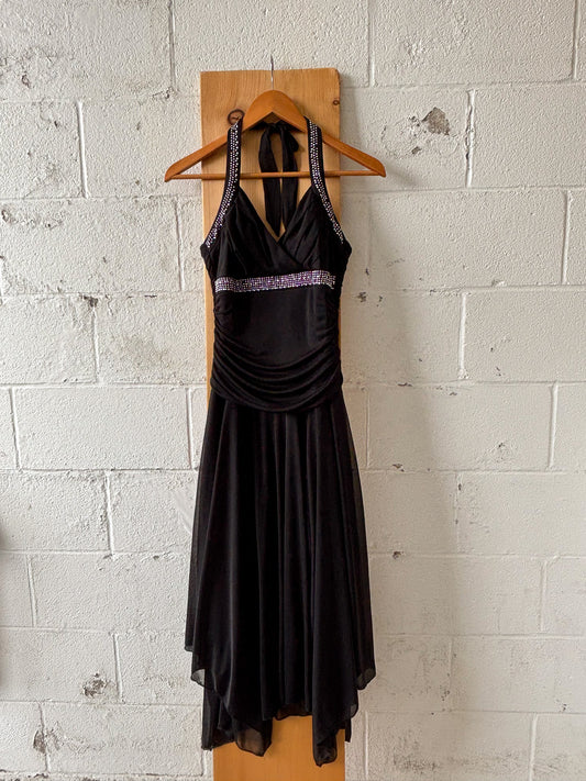 Black Beaded Halter Dress : S/M