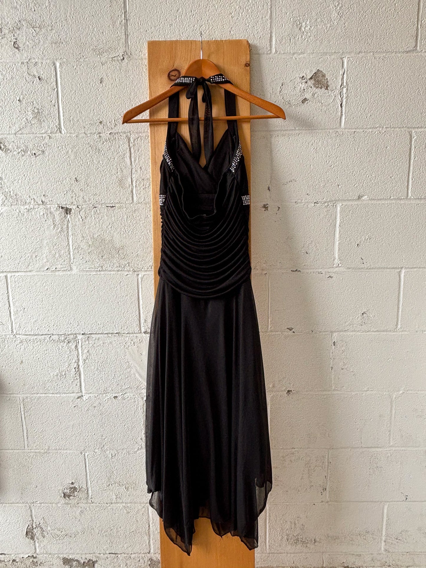 Black Beaded Halter Dress : S/M