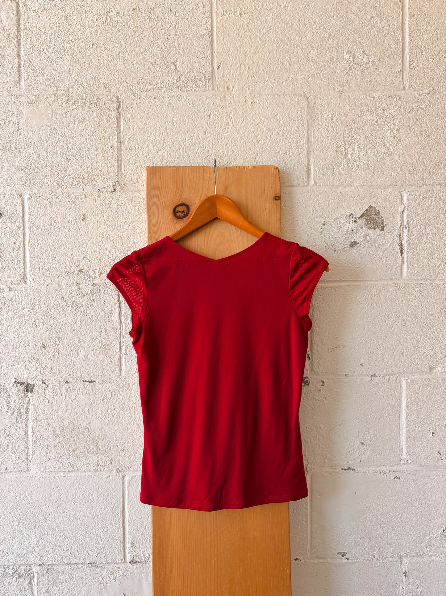Vtg Red Sequins Micro Mesh Tee : S