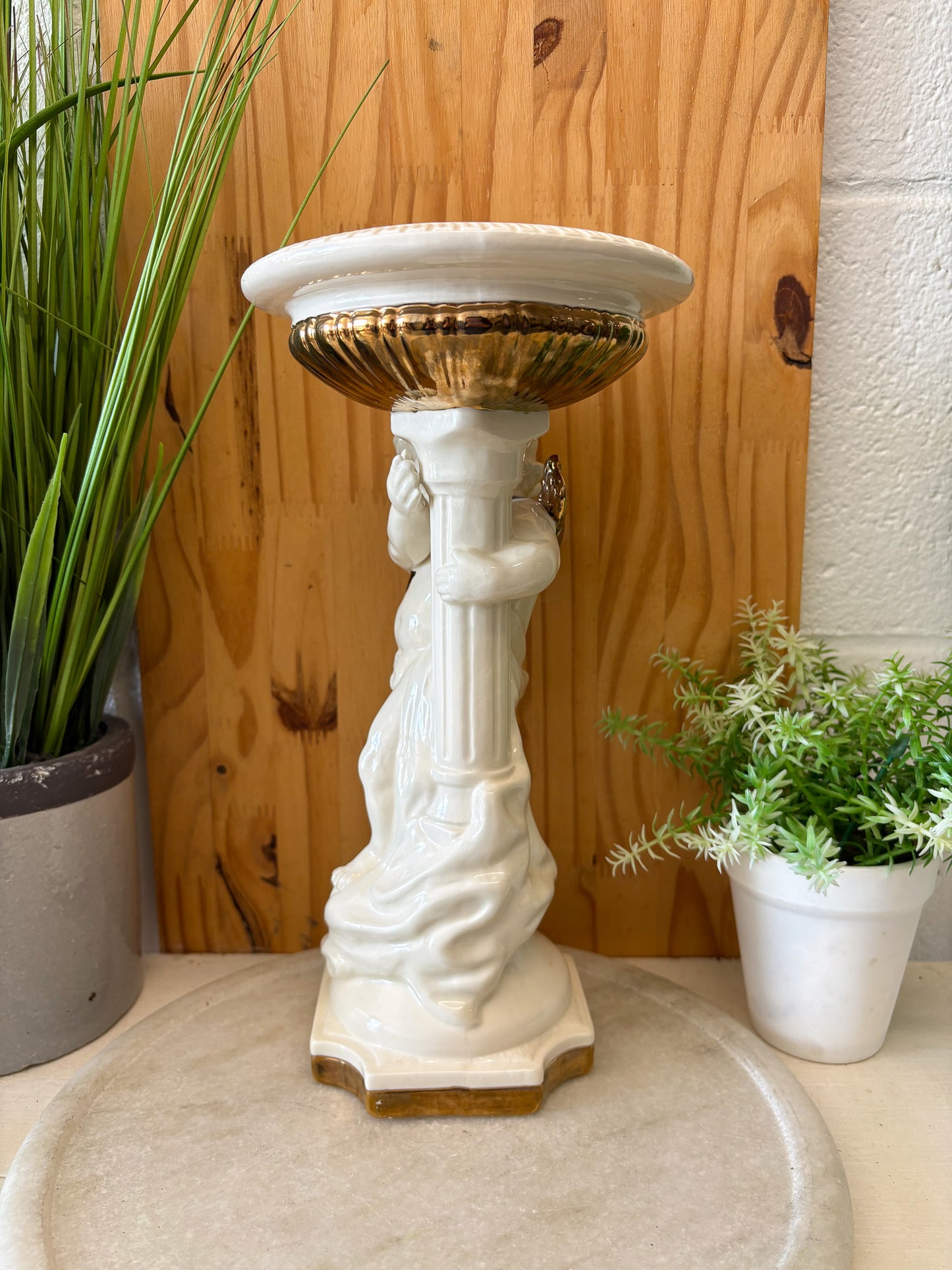Vtg Gold Detailed Cherub Angel Pedestal (Local Pick Up Only)