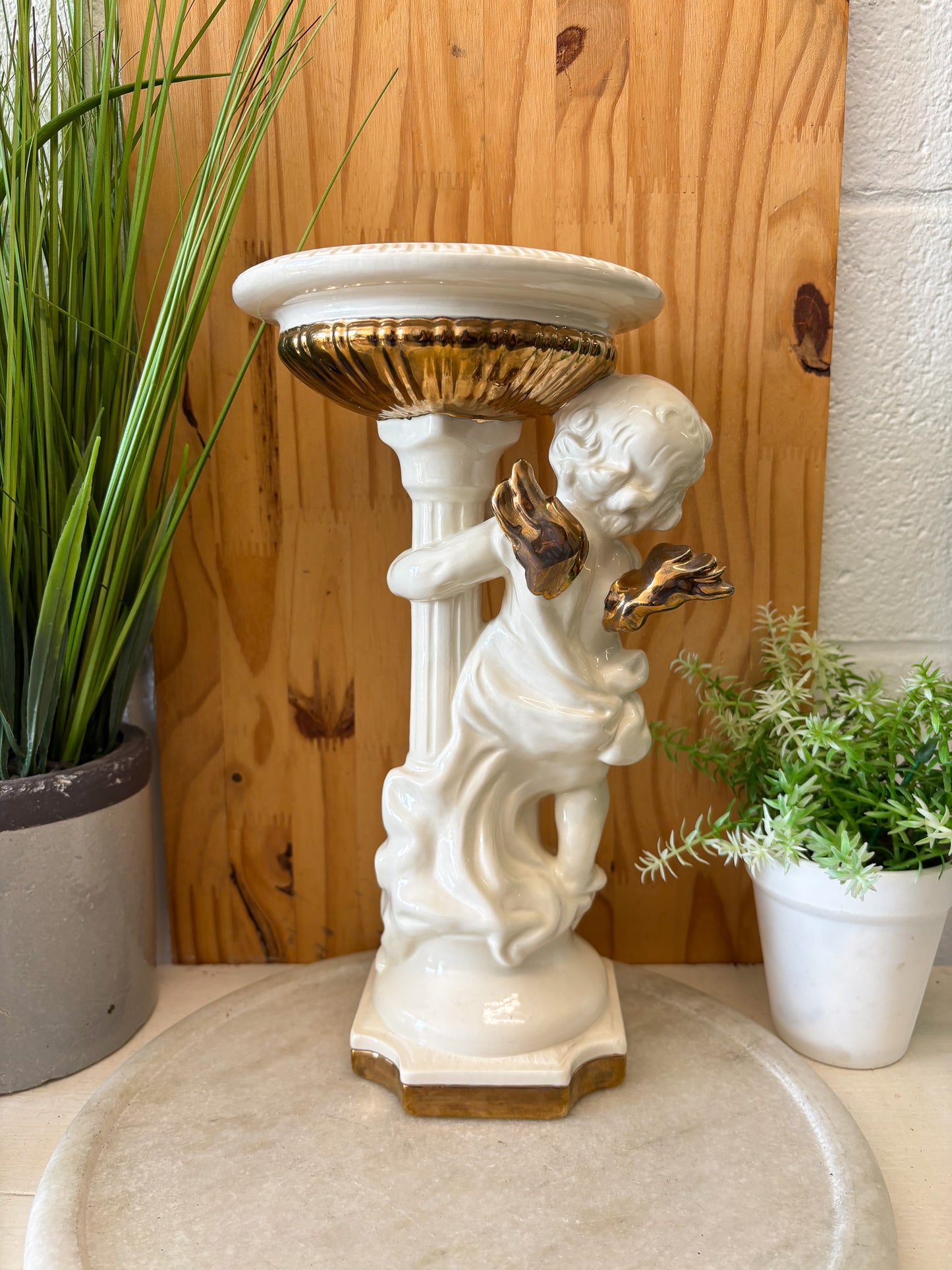 Vtg Gold Detailed Cherub Angel Pedestal (Local Pick Up Only)