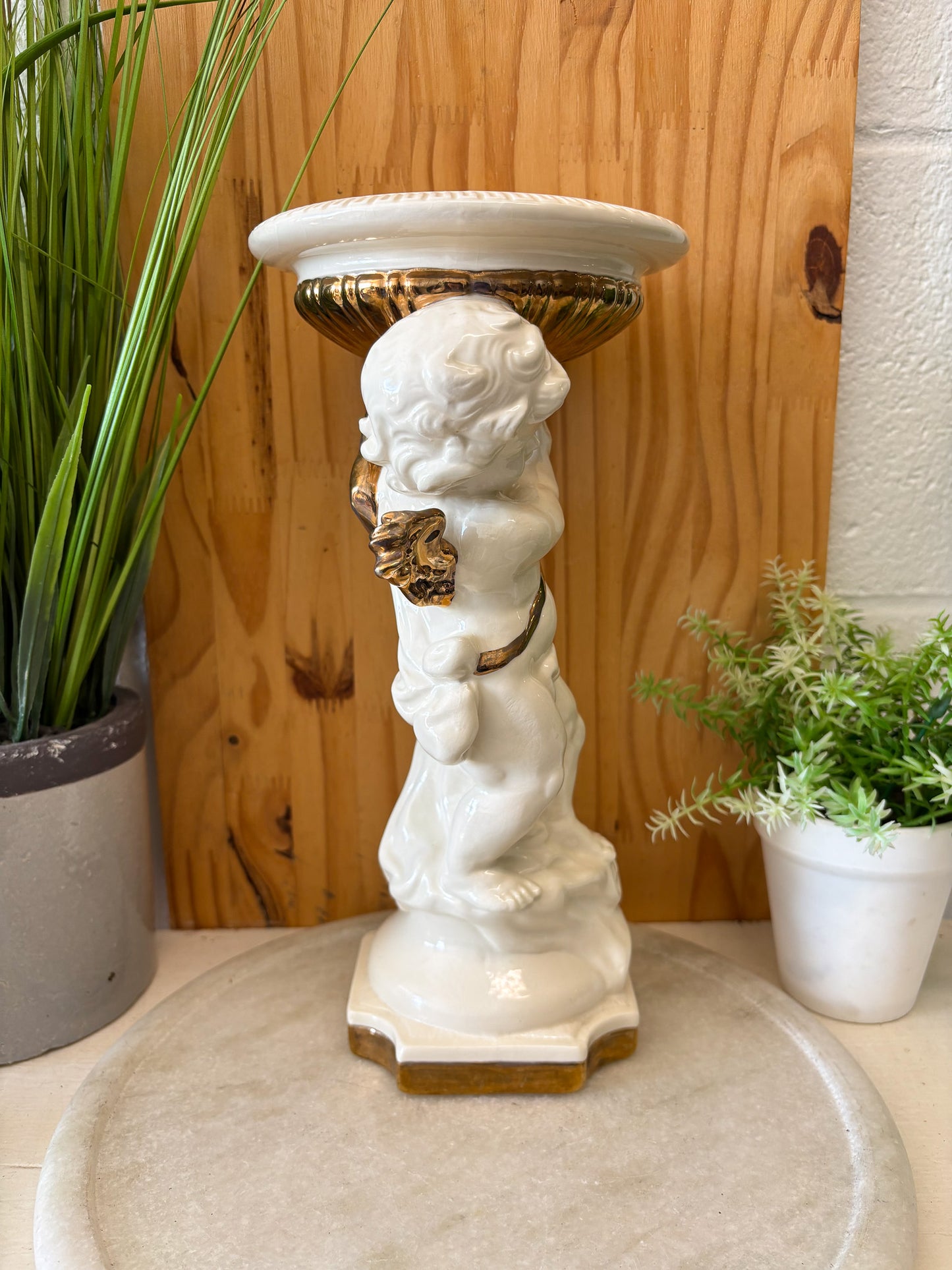 Vtg Gold Detailed Cherub Angel Pedestal (Local Pick Up Only)