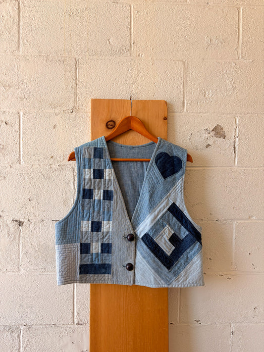Handmade Patchwork Denim Vest : L