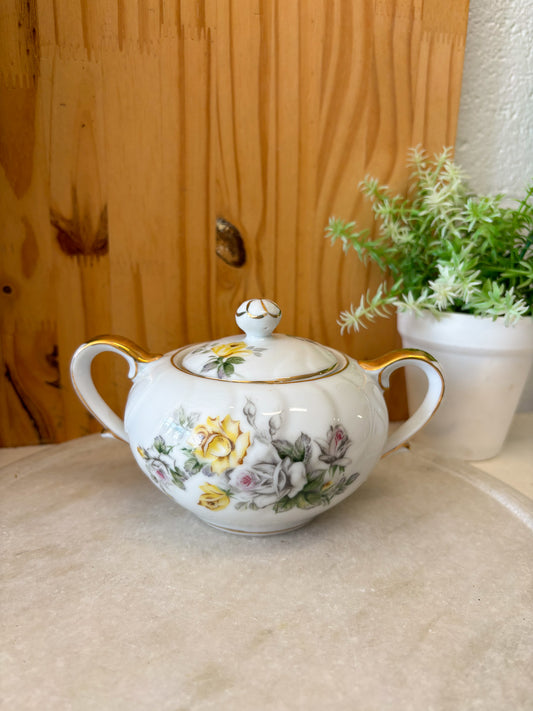 Vtg Swirl China Yellow Floral Sugar Jar (Local Pick Up Only)