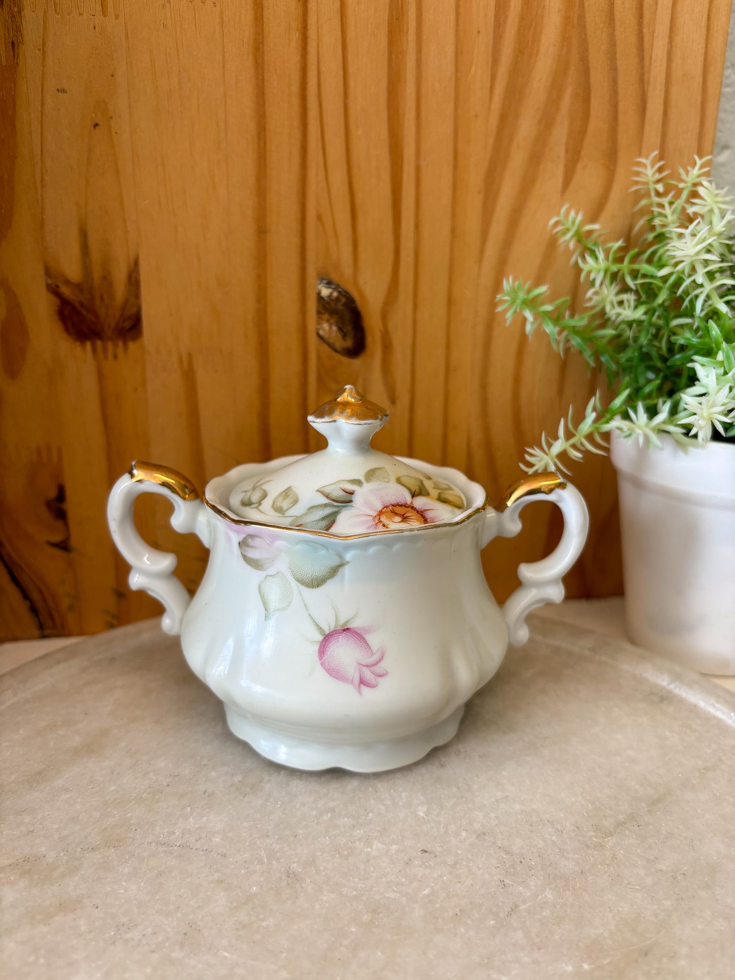 Vtg Pink Floral Sugar Jar (Local Pick Up Only)