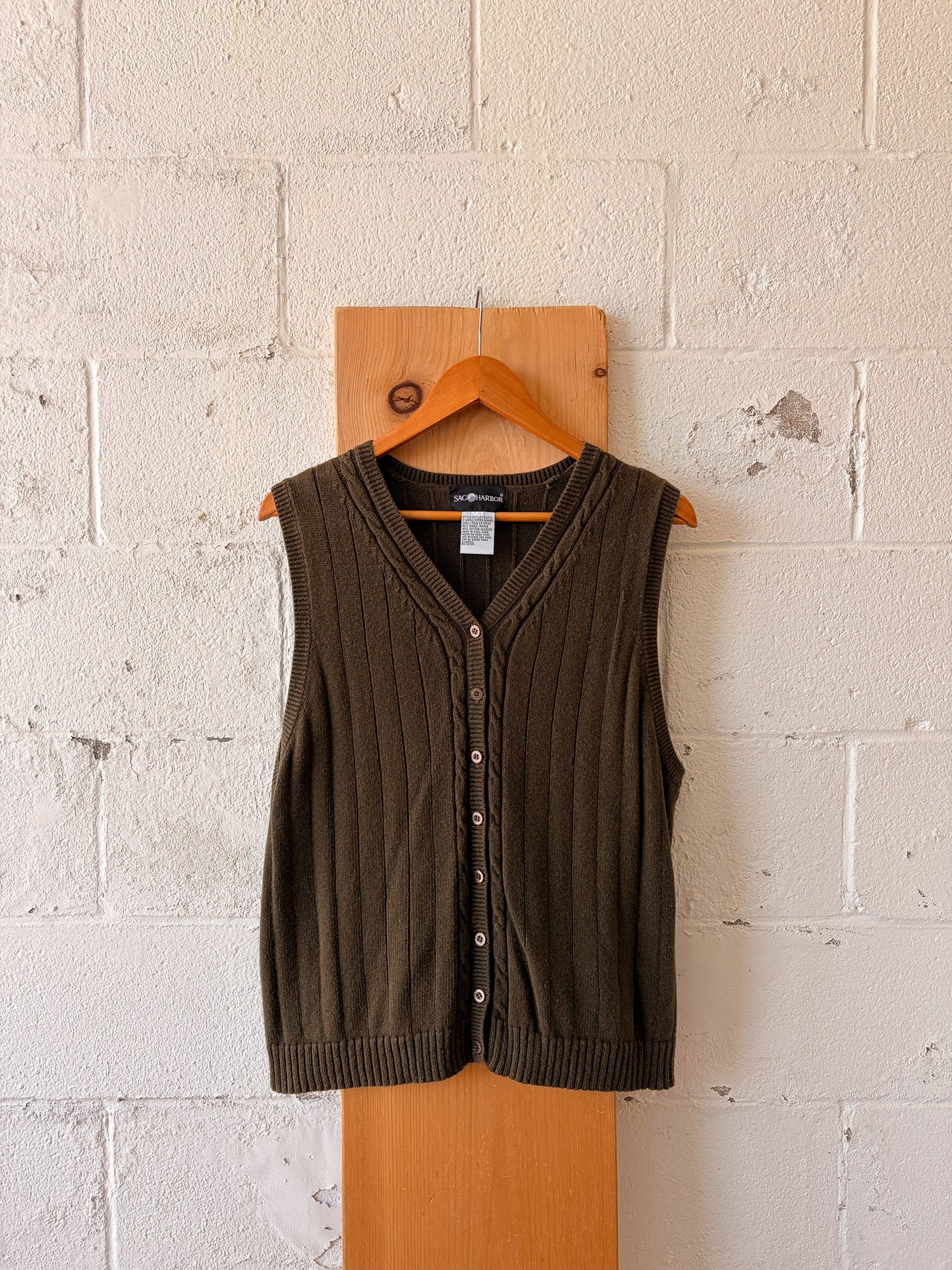 Vtg Olive Sweater Vest : XL