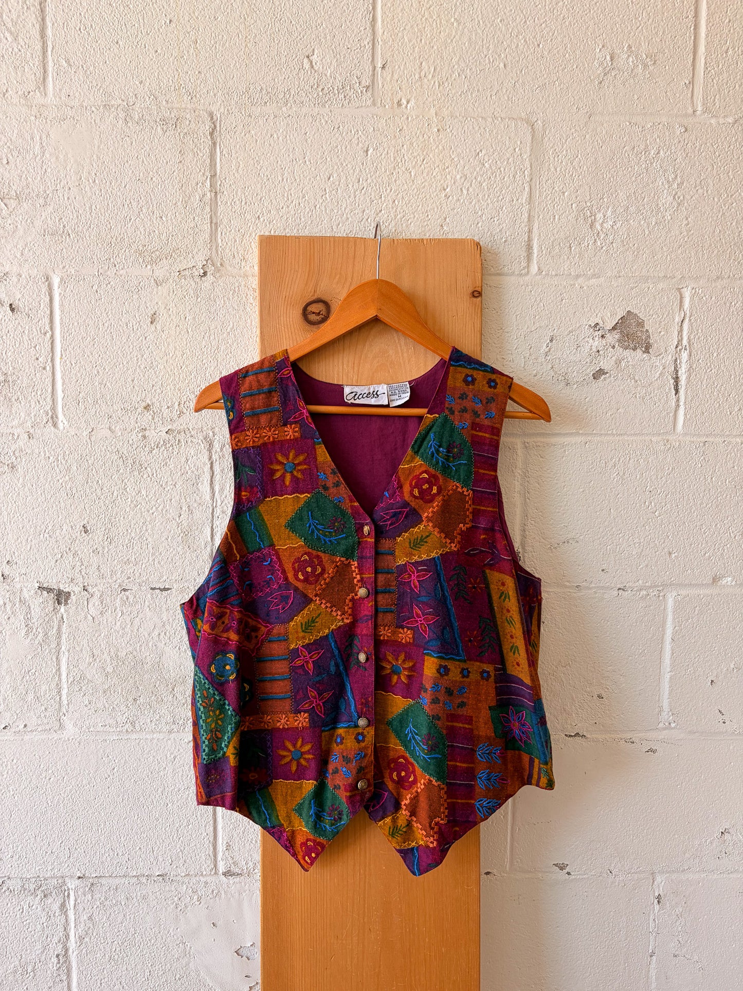 Vtg Floral Purple Patchwork Vest : M