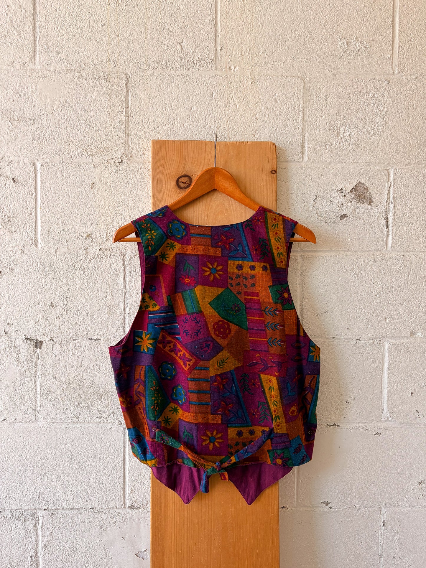 Vtg Floral Purple Patchwork Vest : M