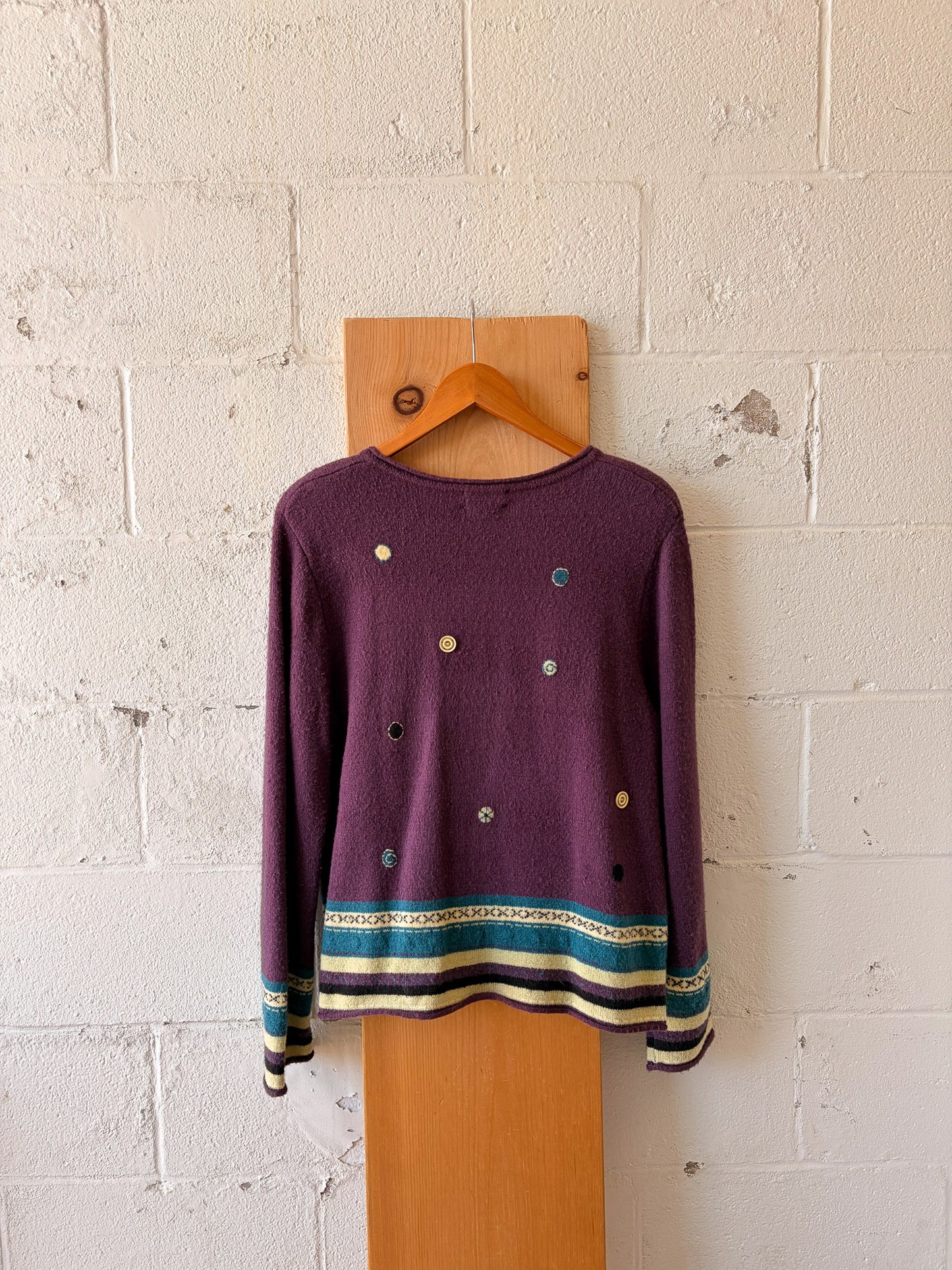 Hand Embroidered Plum Zip Up Sweater : XL