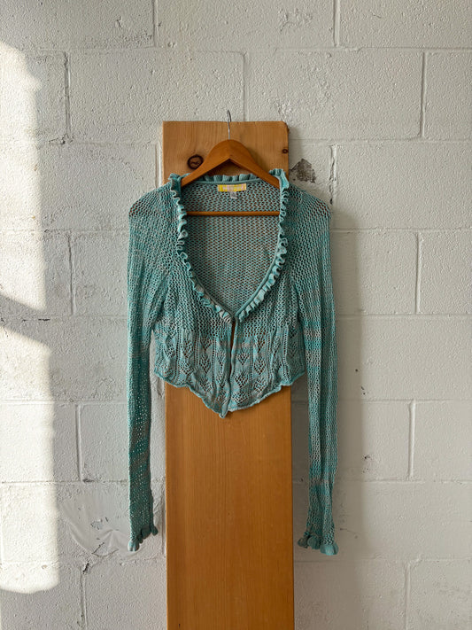 Cropped Blue Crochet Cardigan : M