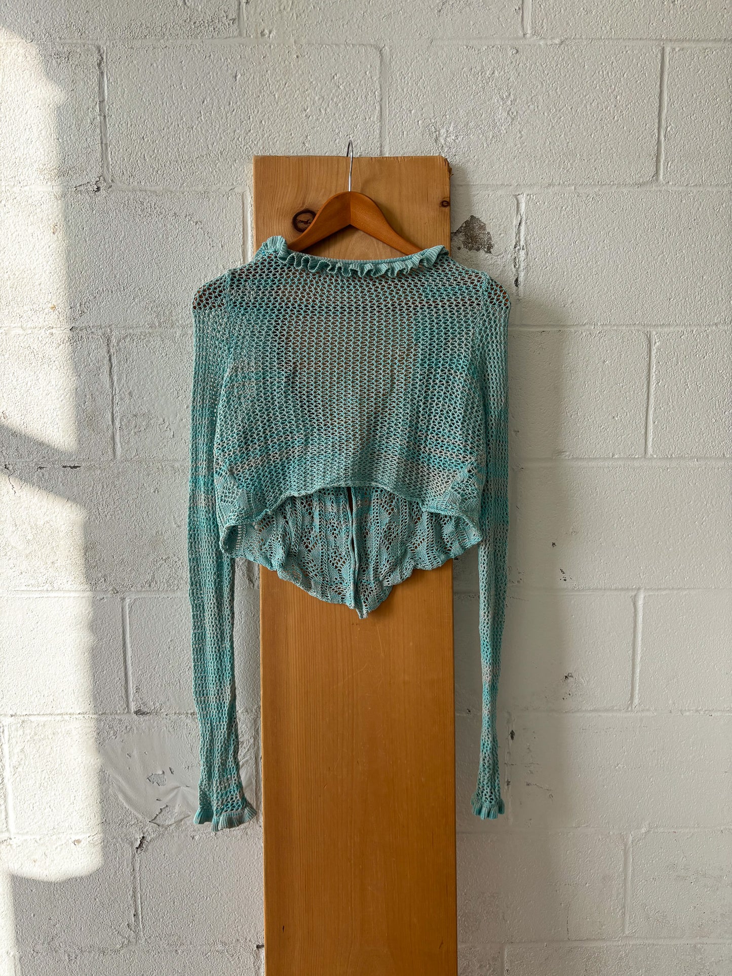 Cropped Blue Crochet Cardigan : M