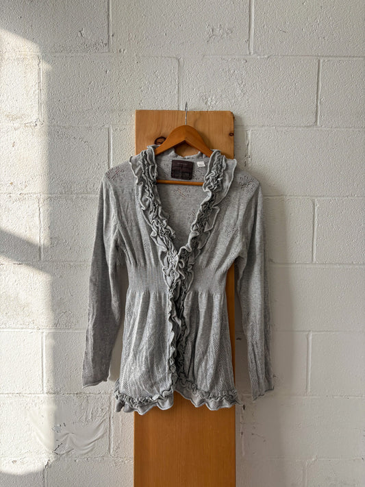 Grey Ruffled Cardigan : XL