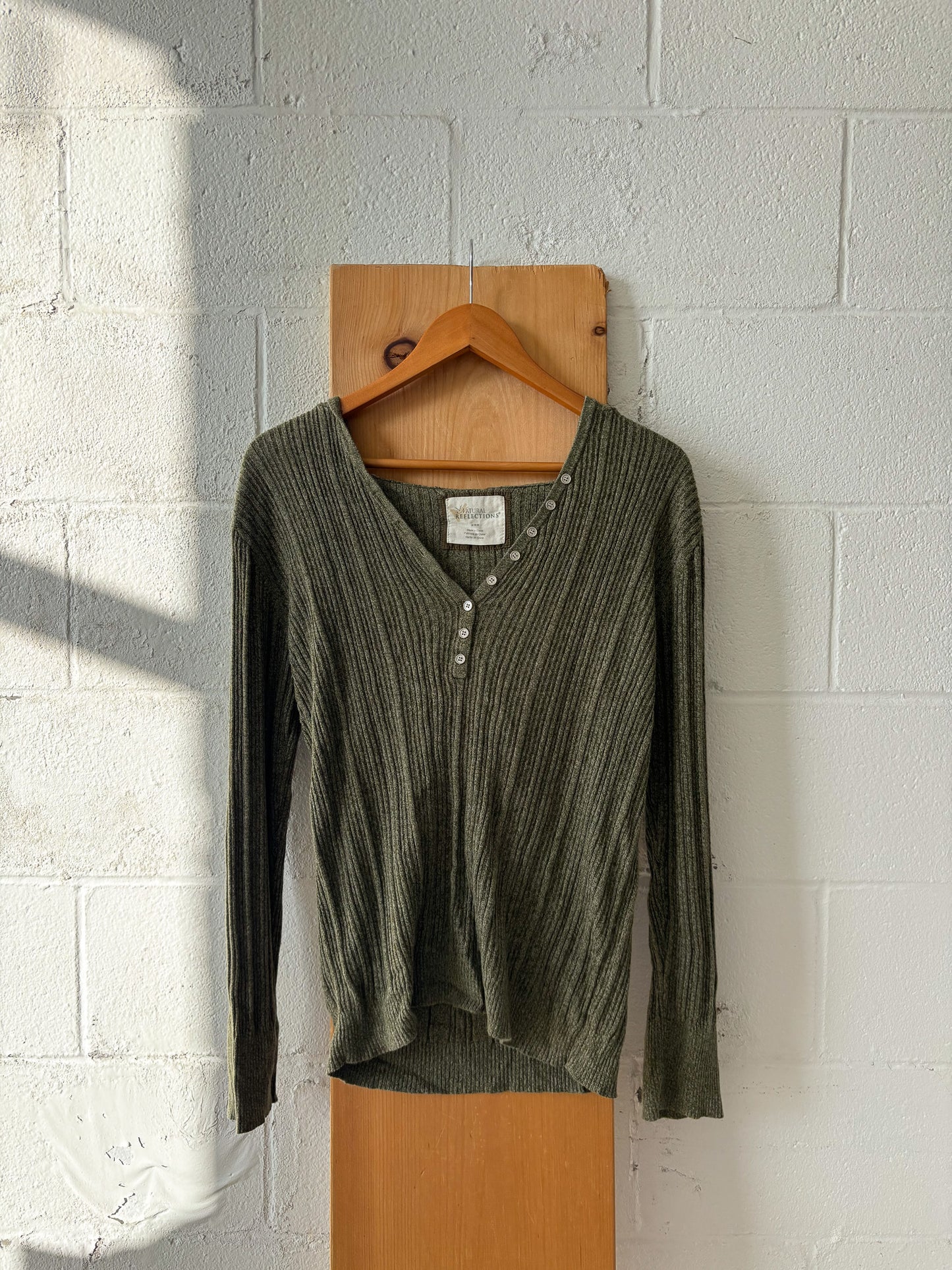 Olive Green Hooded Henley Top : M