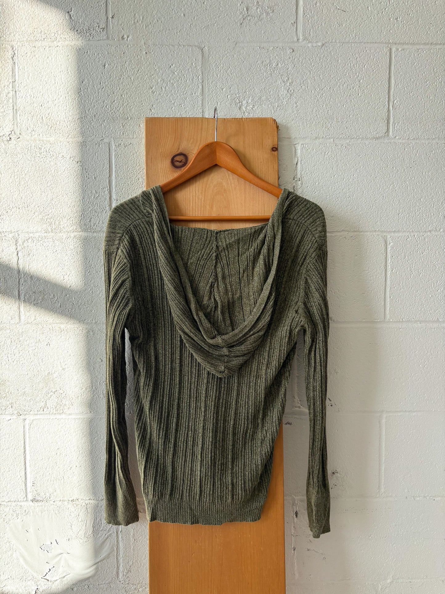 Olive Green Hooded Henley Top : M