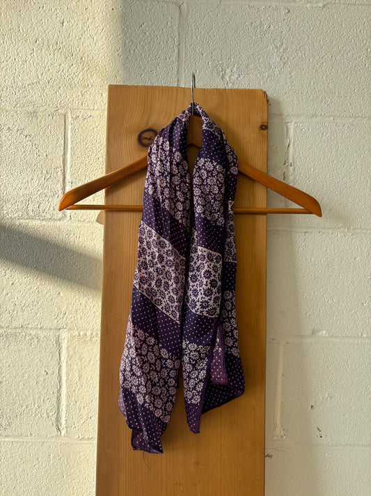 Vtg Floral Purple Scarf