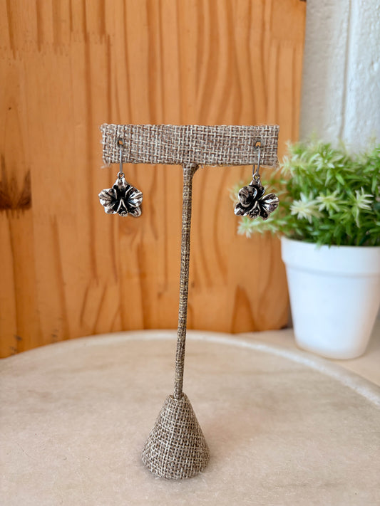 Fossil Silver Hibiscus Flower Earrings