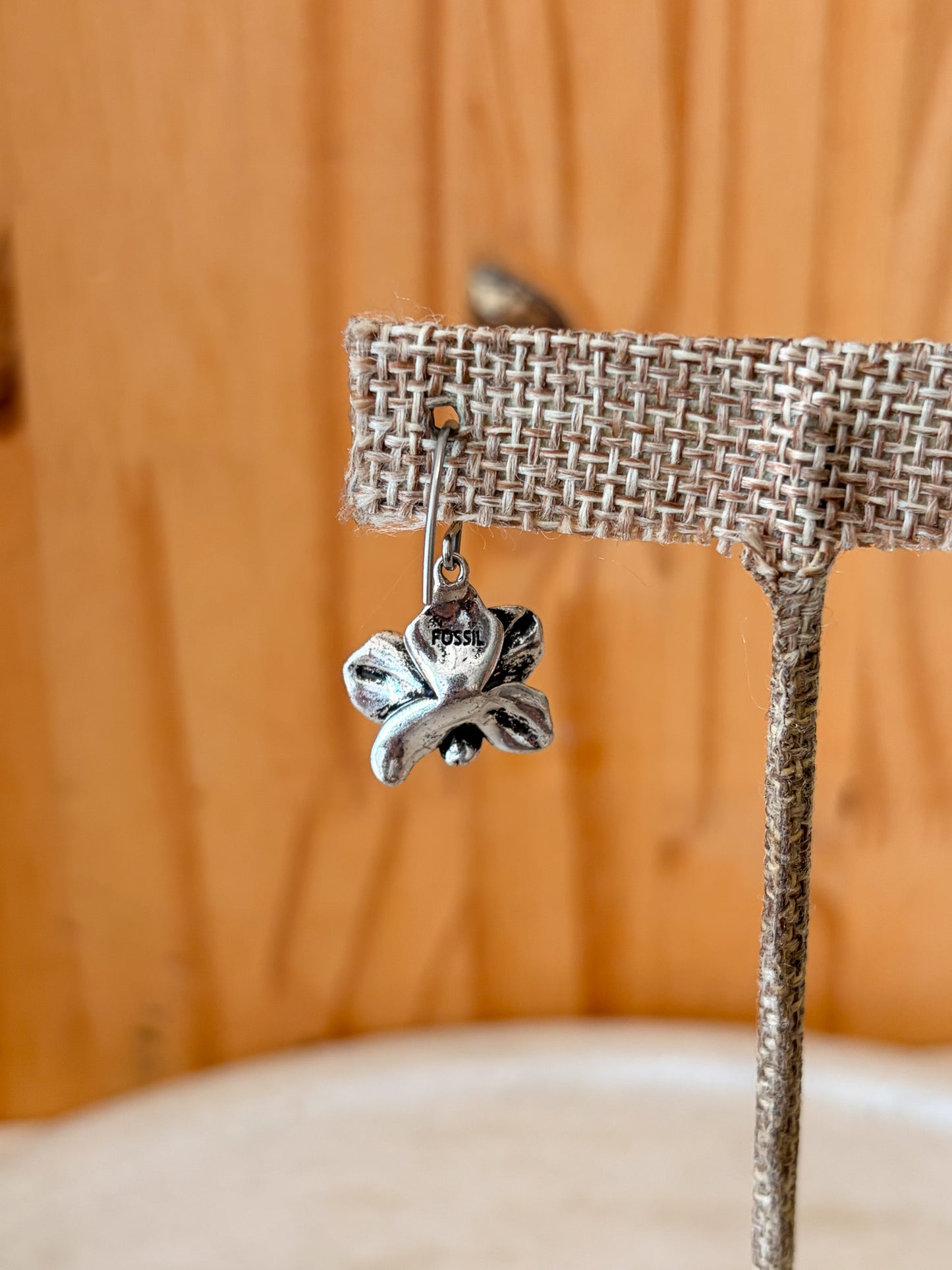 Fossil Silver Hibiscus Flower Earrings