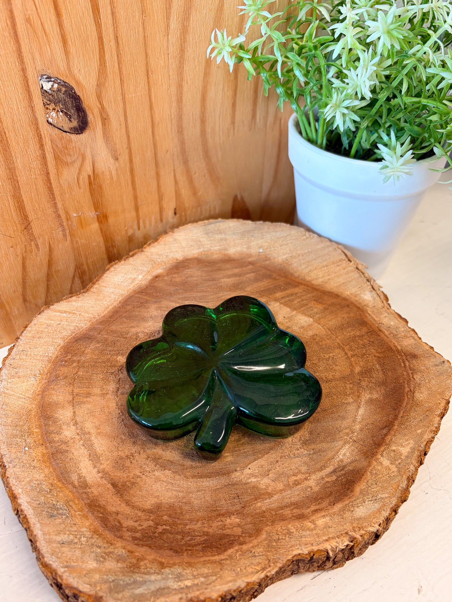 Green Glass Clover Paperweight (Local Pick Up Only)