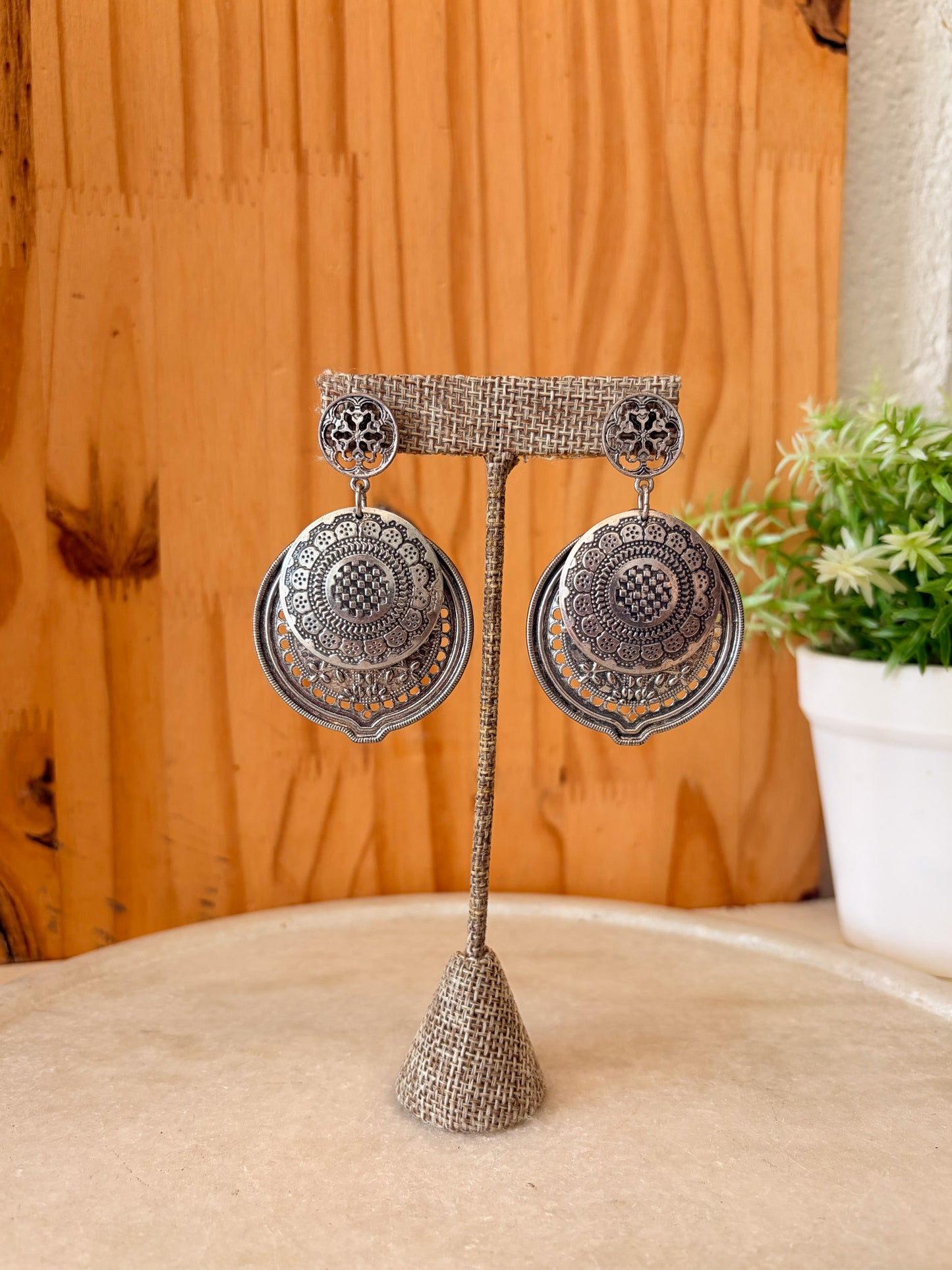 Large Boho Layered Disc Earrings